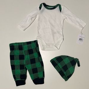 NWT Emporio Baby 0-3M 3pc Holiday Set Green and Black Plaid
